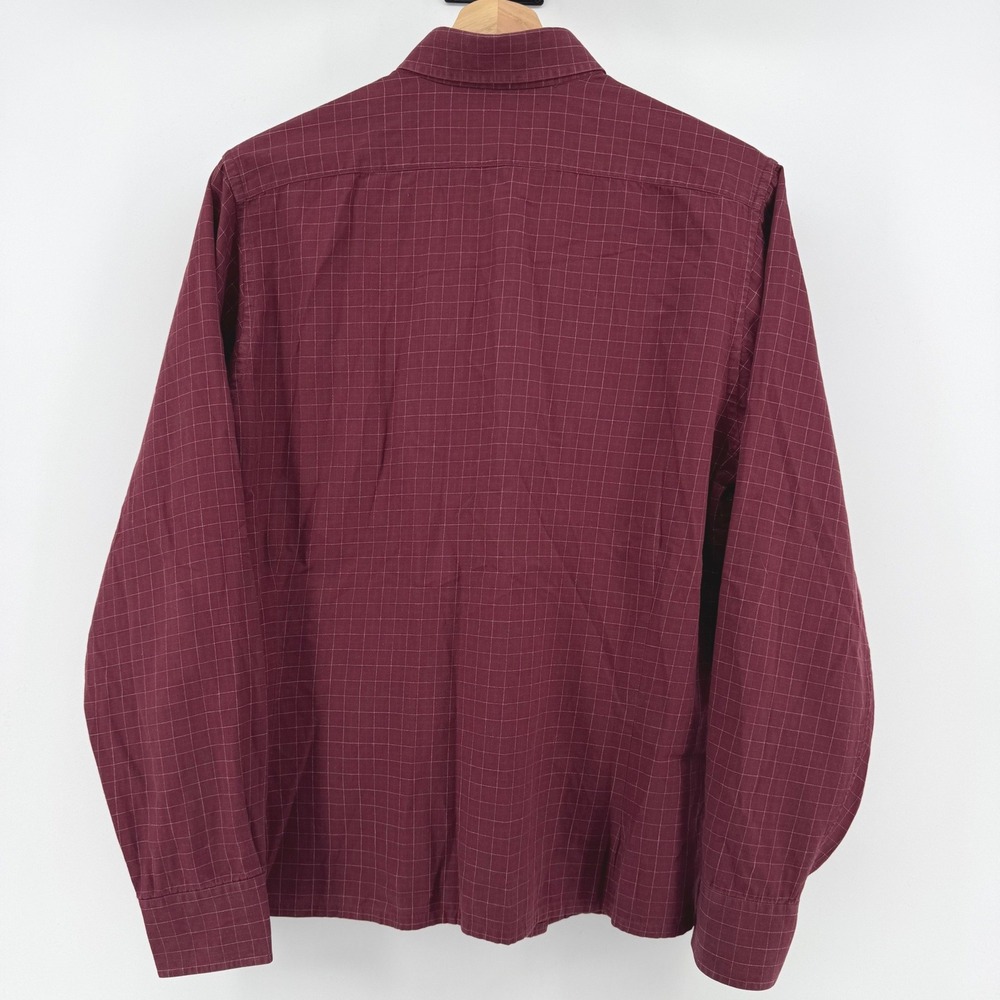 Holland & Holland London Womens‎ 14 Burgundy Windowpane Cotton Button Down Shirt - Picture 3 of 8